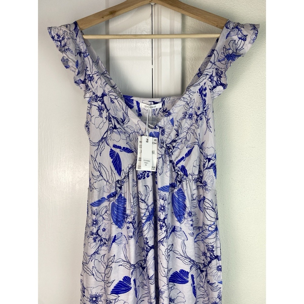 NWT Nordstrom Stichdrop Women's XS White Cobalt Floral Summer Shift Dress